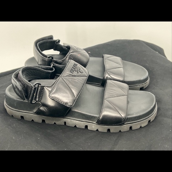 Prada Men’s Leather Slingback Platform Logo Two Strap Sandals EUR Size 38 - Picture 8 of 12